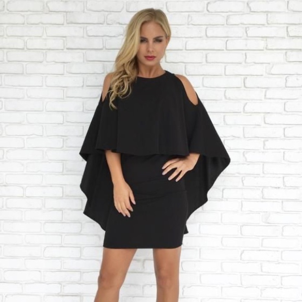 NWT Dainty Hooligan Boutique, Classy Cape Dress in Black - Small